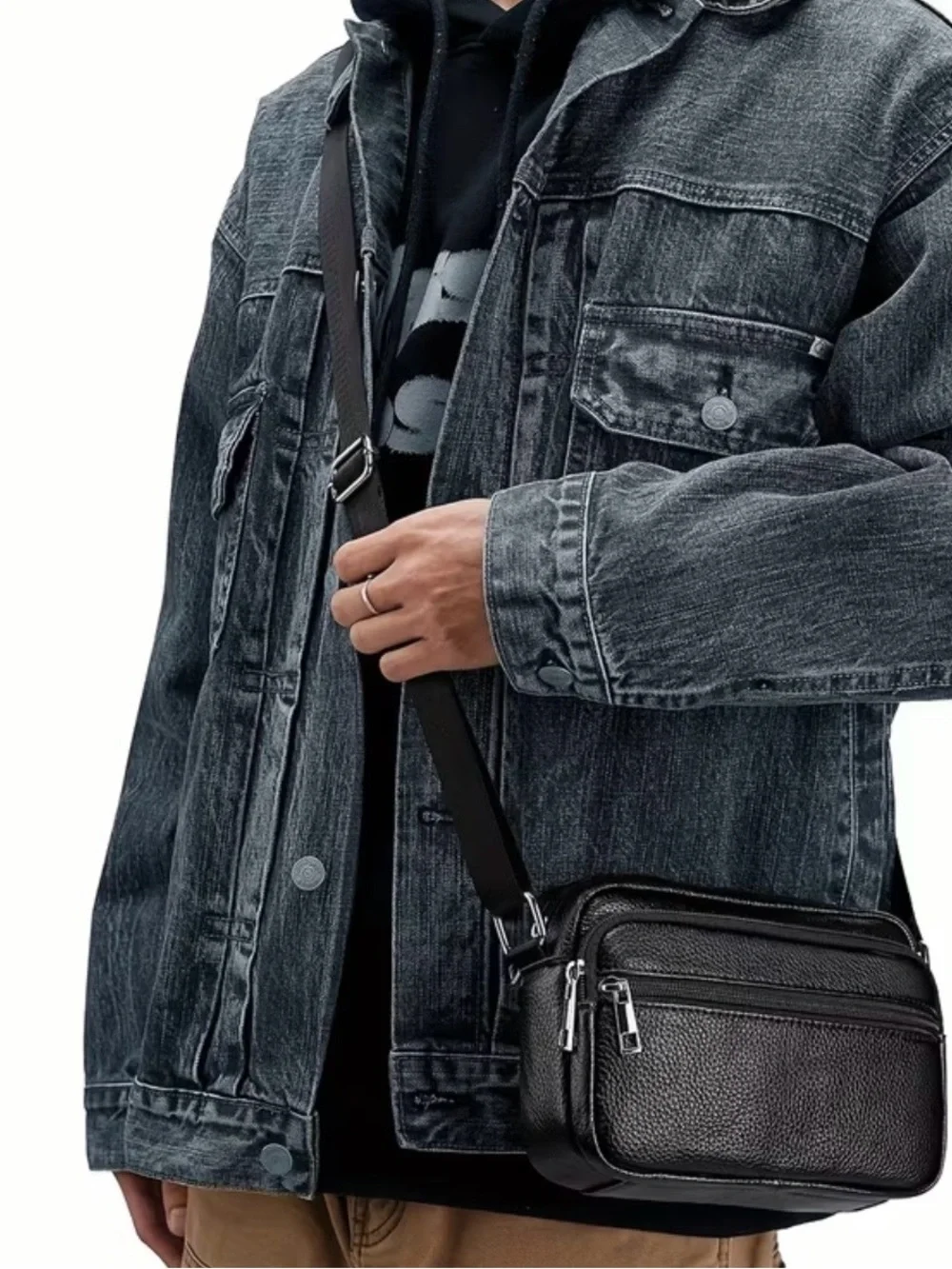 Unisex small black leather bag